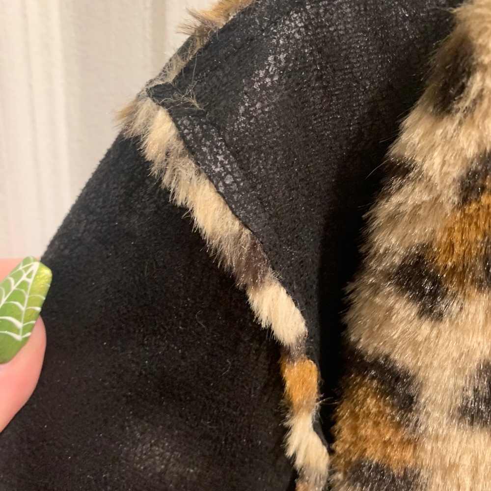 Black soft trench with leopard trim 2x - Picture 5 of 9